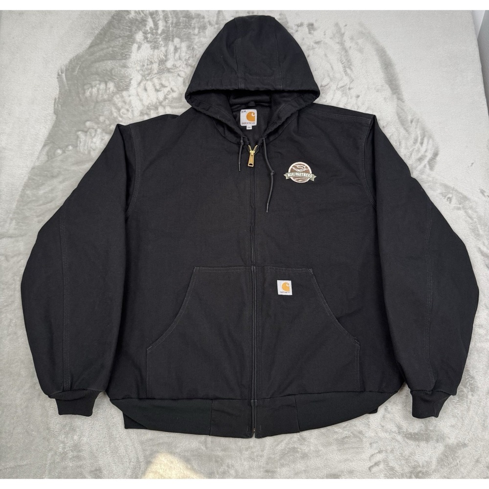 Carhartt Black Canvas Active Jacket‎ Mens 2XL XXL Hooded Coat J131 BLK Logo Work